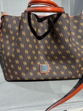 Dooney & Bourke Brown and Gold Logo Tote